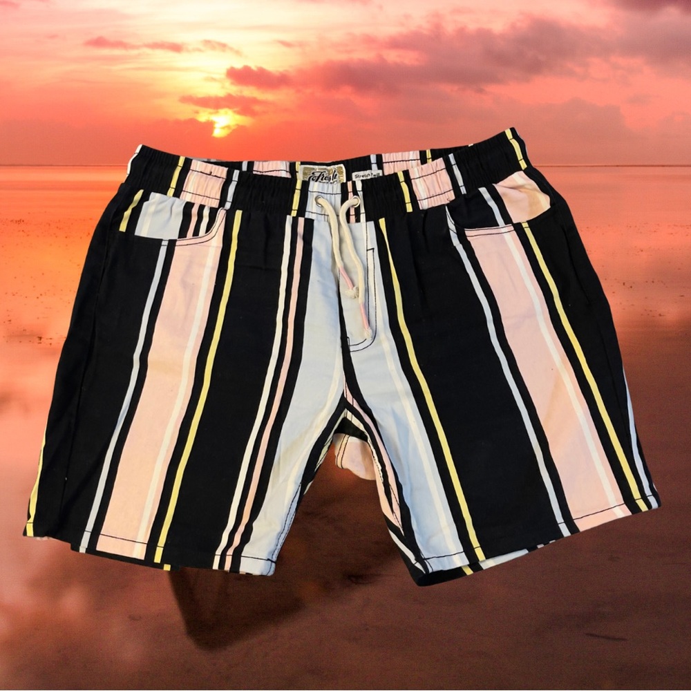 Fresh Prints of Bel-Air, Large, Shorts, Striped Pink / Blue / Yellow, 90s Retro